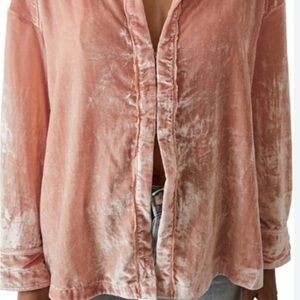 Free People Blush Velvet Button Down Shirt